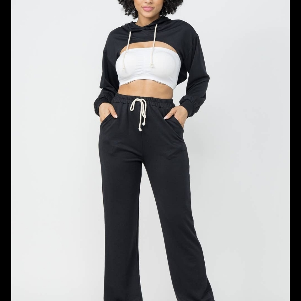 JULIA BY LOVEJ BLACK CROP HOODIE SWEAT SUIT
